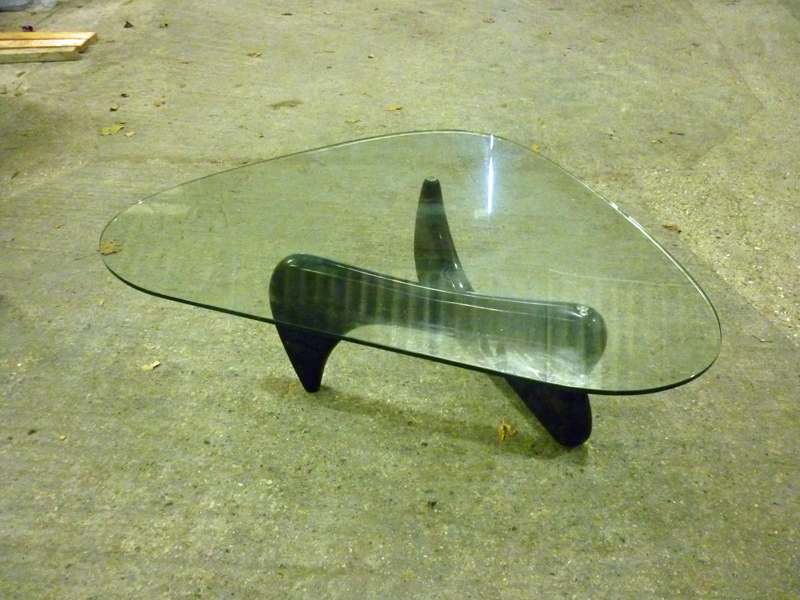 Noguchi style triangular glass coffee table