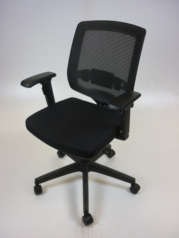 Black mesh back operator chair with silver highlights