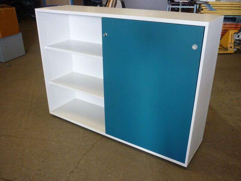 1160mm high white/turquoise sliding door cupboards