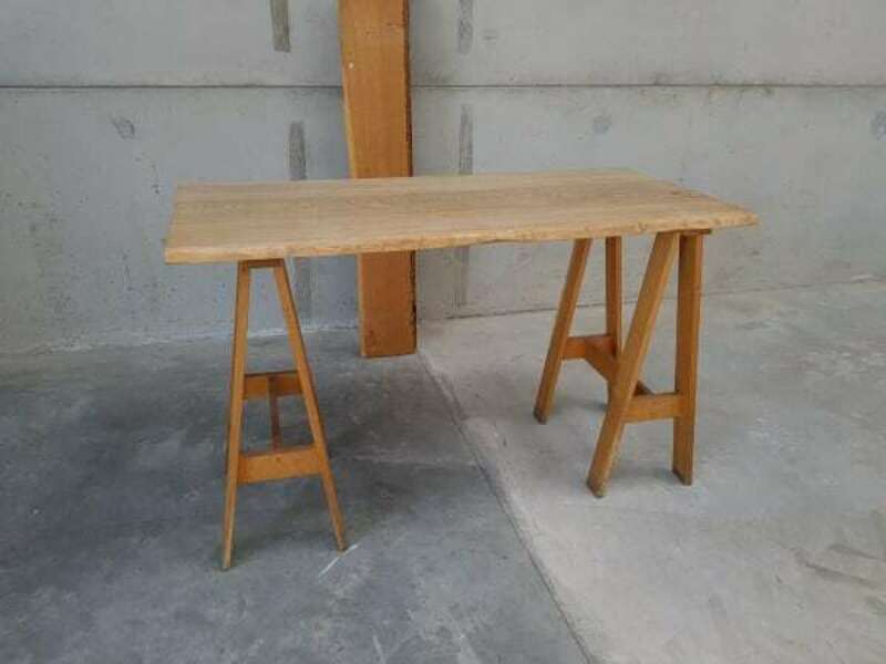 Rustic wood trestle poseur tables
