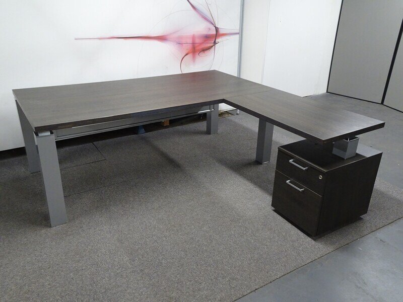 Martex Han Dark Walnut L Shaped Desk with Pedestal