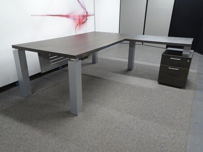 Martex Han Dark Walnut L Shaped Desk with Pedestal