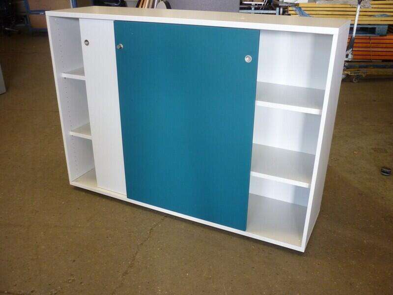 White/turquoise wood 4 drawer filing cabinet