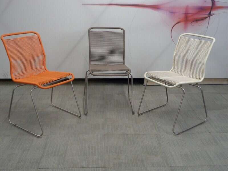 Orange string and metal chair
