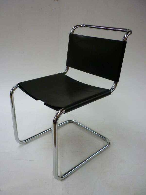 Black saddle leather cantilever chair