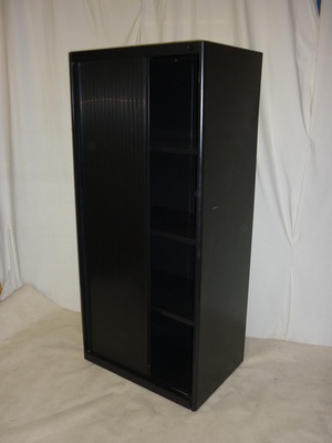 Black 1800mm high metal tambour cupboards