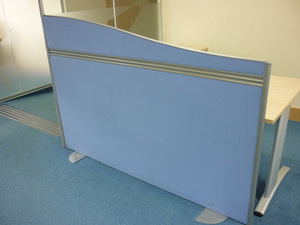 Sky blue Verco 1600 & 1800mm desk mounted wave screens