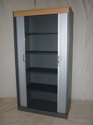 2000mm high oak/silver tambour front cupboard