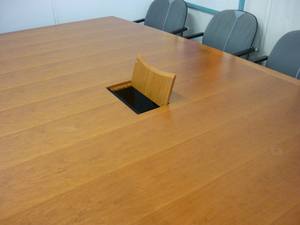 4200 x 1600/1200mm Cherry barrel shape boardroom table & credenza units
