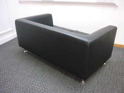 2 seater black leather sofa (CE)