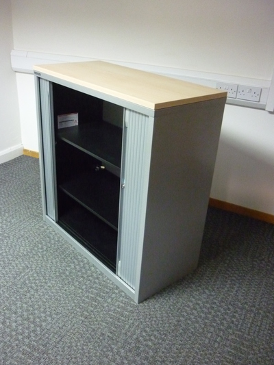 1050mm high x 800mm wide Haworth silver/maple side tambour cupboard