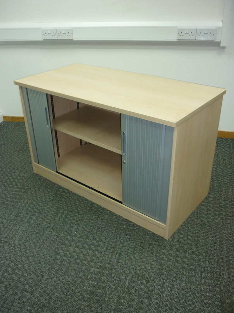 Desk high 1200mm wide Senator maple tambour cupboard