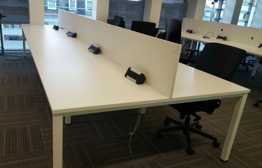 1100w x 800d mm White bench desk tops (CE).  Price per person block of 4: