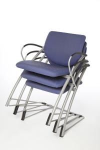 Set of Four Blue Steelcase Strafor Stacking Chairs
