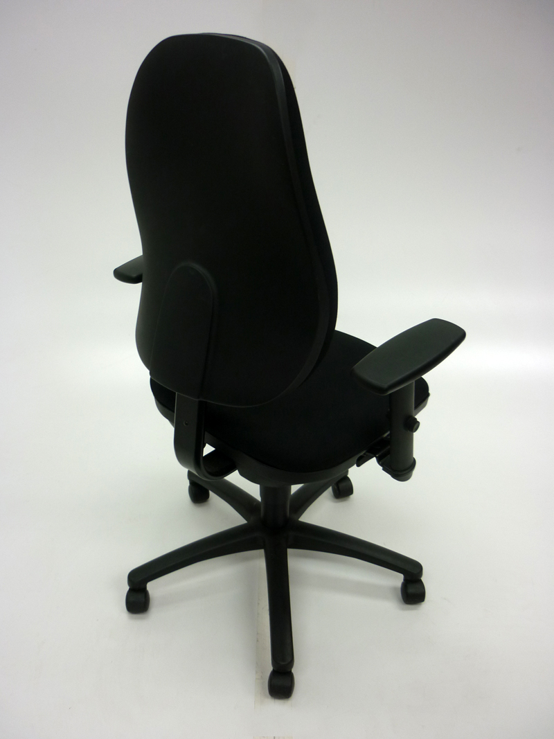 Black synchronous operator chair with adjustable arms