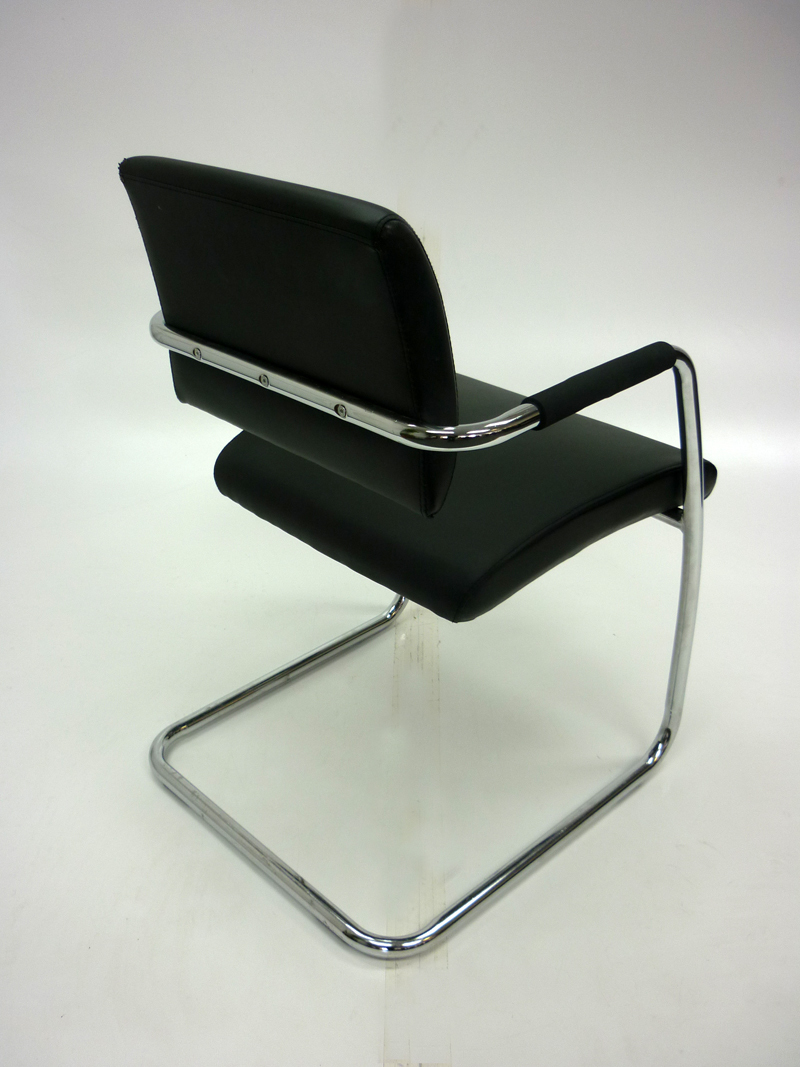 Black leather look cantilever meeting chairs