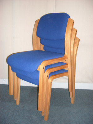 Royal blue wooden stacking chairs
