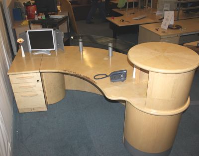 Ash veneer curved reception counter