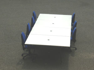 White Herman Miller Abak bench desks