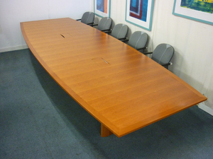 4200 x 16001200mm Cherry barrel shape boardroom table  credenza units