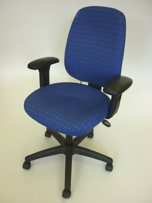 High back blue patterned task chairs with loop arms