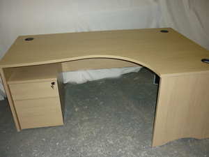 Verco 1800x1200mm radial light oak desk with mobile pedestal