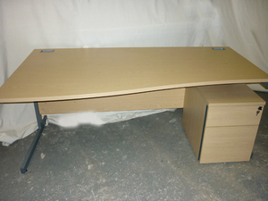 1800mm light oak Verco wave desk with pedestal