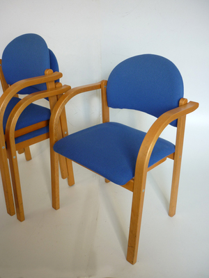 Blue fabric beech frame stacking chair