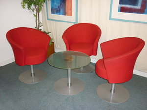 Connection red Bobbin rotating tub chairs set and coffee table