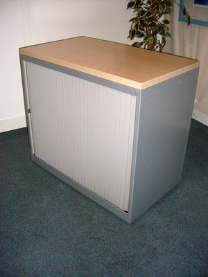 Desk high silvermaple side tambour cupboards