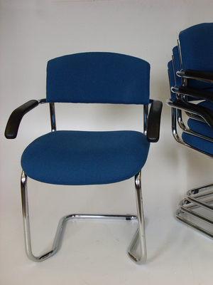 Blue chrome cantilever stackable meeting chairs