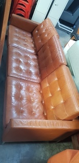 Brown leather buttoned 3 seater sofa