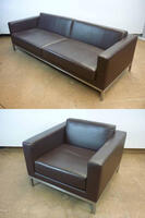 additional images for Brown leather 3 seater sofa