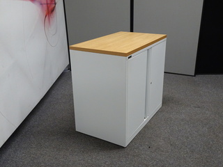 additional images for 730h mm Triumph White Metal Cupboard with Oak Top