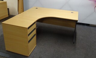additional images for 1530w mm Beech Corner Desk & Desk High Pedestal