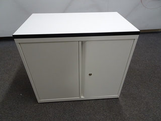 additional images for 720h mm White Metal Cupboard with White Top and Black Edge