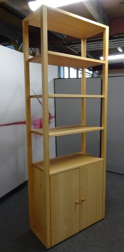 Solid Wood Shelving Unit with Cupboard in Beech