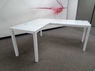 additional images for Quadrifoglio X4 L Shaped White Glass Top Desk with Return
