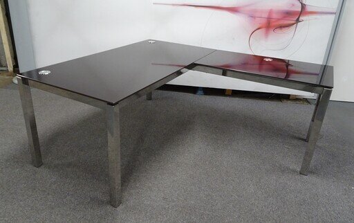 Quadrifoglio X4 L Shaped Black Glass Top Desk with Return