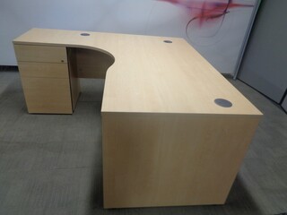 Left Hand Maple Corner Desk with Desk High Pedestal