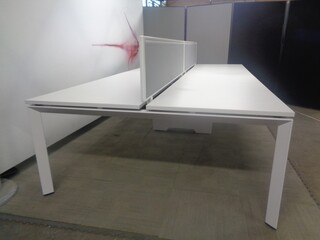 1600w mm White Bench Desks with Sliding Tops
