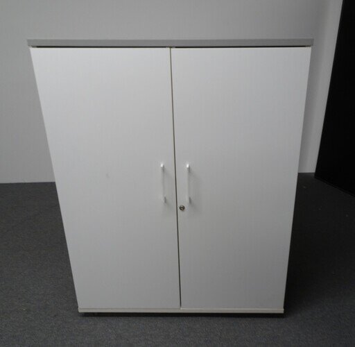 1280h mm Mobile White Wooden Cupboard with Grey Top