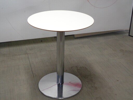 600dia mm Allermuir White Table with Oak Edging