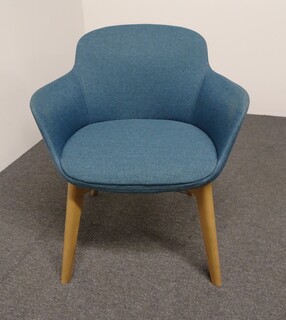 additional images for Blue Upholstered Chair with Oak Legs