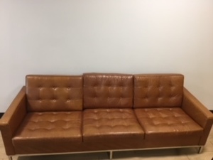 additional images for Brown leather buttoned 3 seater sofa