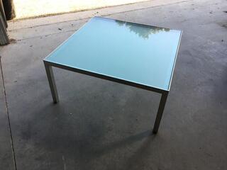 Hitch Mylius 750mm square glass coffee table