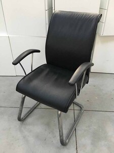 additional images for Black leather chunky cantilever meeting chairs