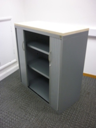 additional images for 1100mm high Steelcase silver/maple tambour cupboard with shelves