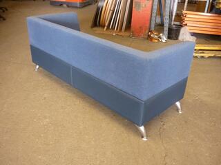 Blue faux leather and fabric 2 seater sofa