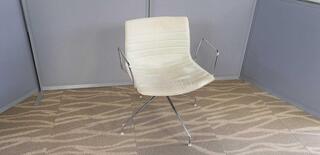 Arper Catifa 53 cream trestle base chairs with arms